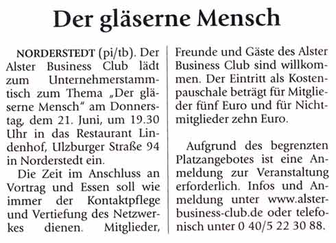 Public Relations beim Heimatspiegel Extra: Der gläserne Mensch